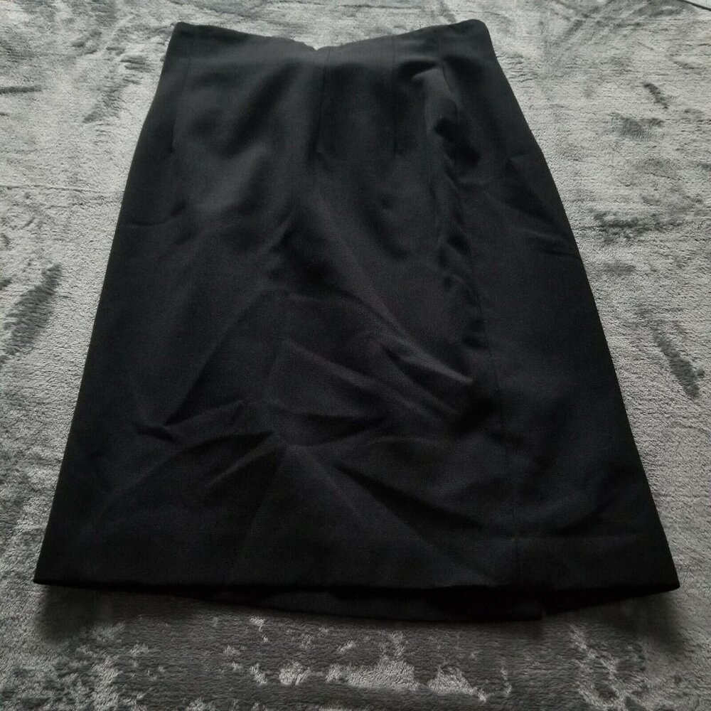 LGR Size 8 Solid Black Wool Career Pencil Skirt Pleat Front Knee Length USA